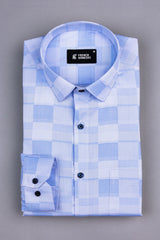 Light blue with white line check shirt