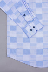 Light blue with white line check shirt