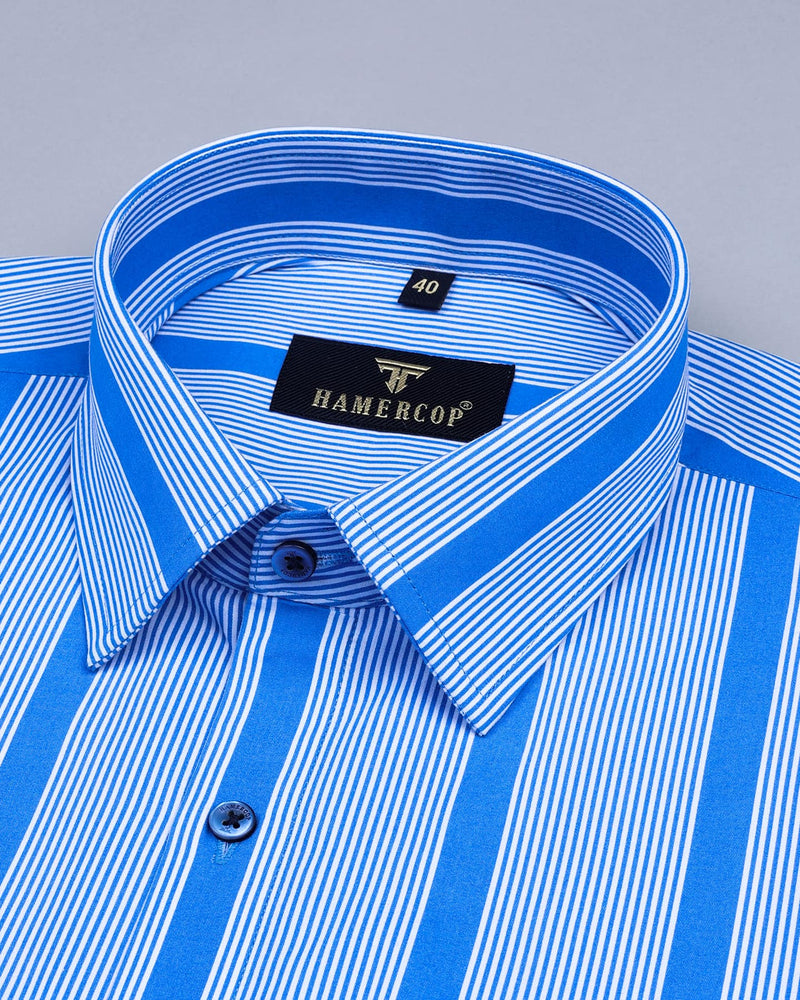 Kenya Blue With White Stripe Premium Cotton Shirt