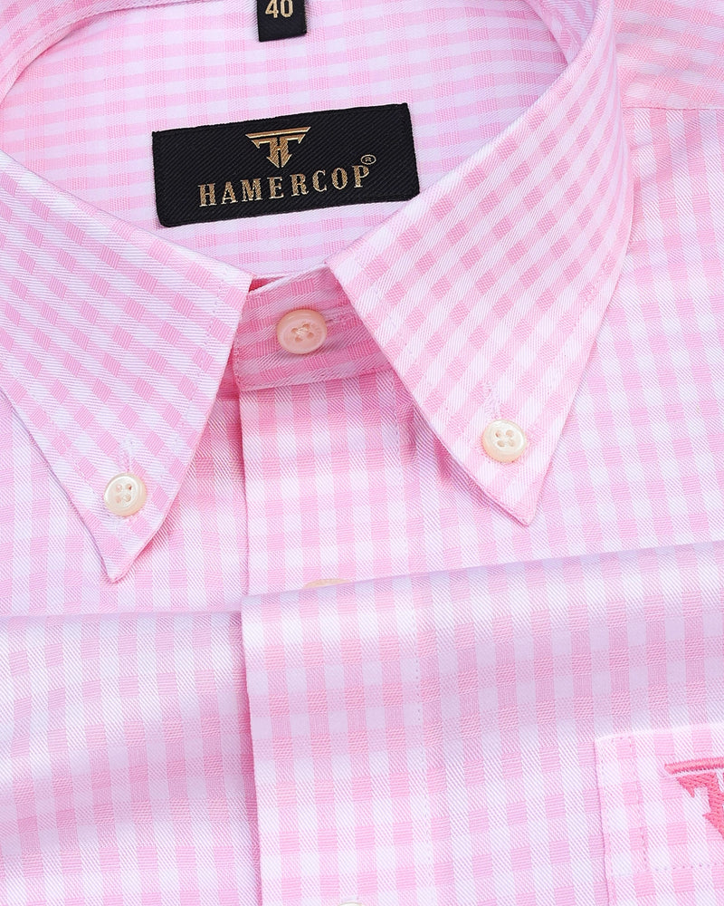 Hamofly Pink With White Check Dobby Cotton Formal Shirt
