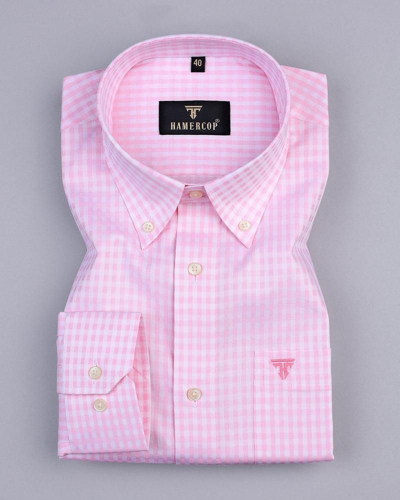 Hamofly Pink With White Check Dobby Cotton Formal Shirt