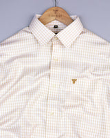 Hamofly Cream With White Check Dobby Cotton Formal Shirt