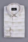 White with light brown line check shirt