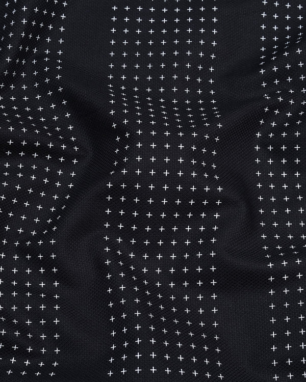 Black Plus Printed Designer Stripe Dobby Cotton Shirt