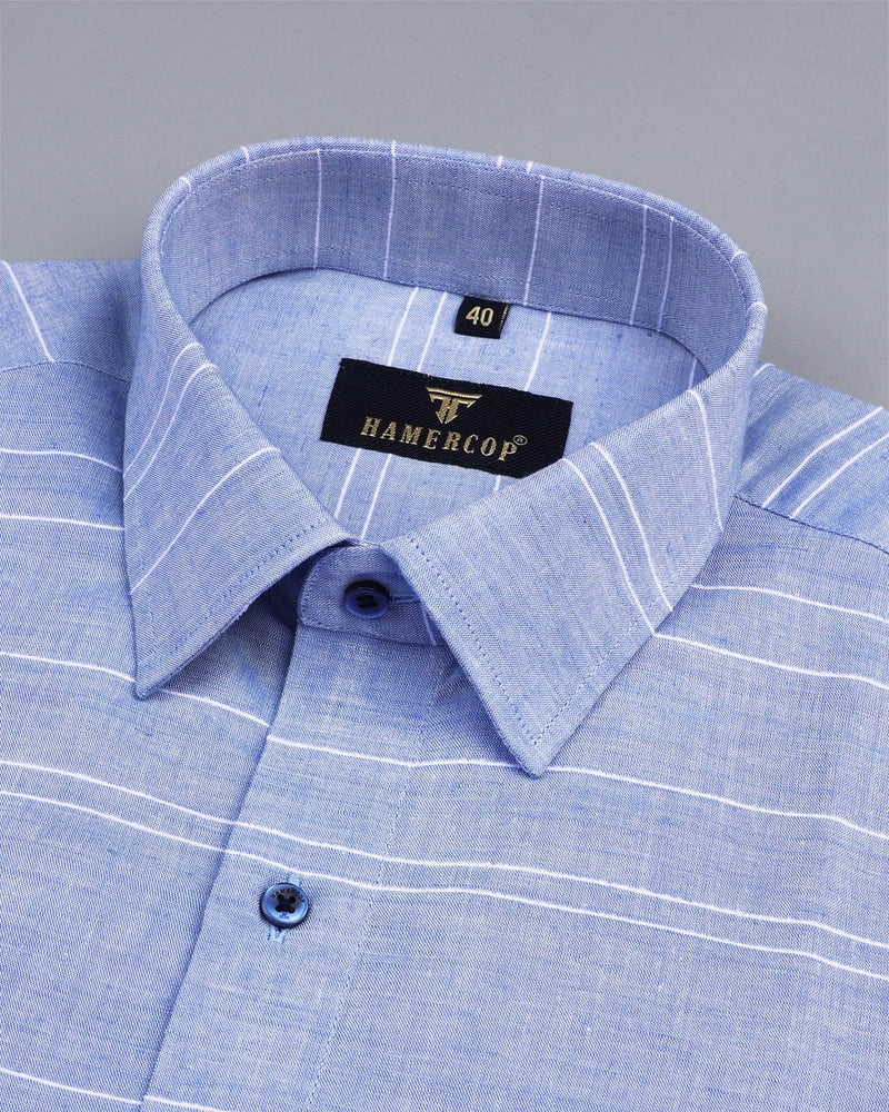 Bahama Blue Dobby Weft Stripe Cotton Formal Shirt