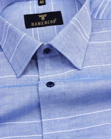 Bahama Blue Dobby Weft Stripe Cotton Formal Shirt