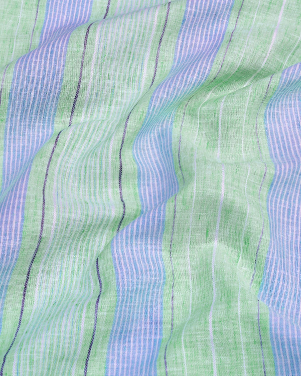 Kindle Green Multicolored Weft Stripe Premium Cotton Shirt