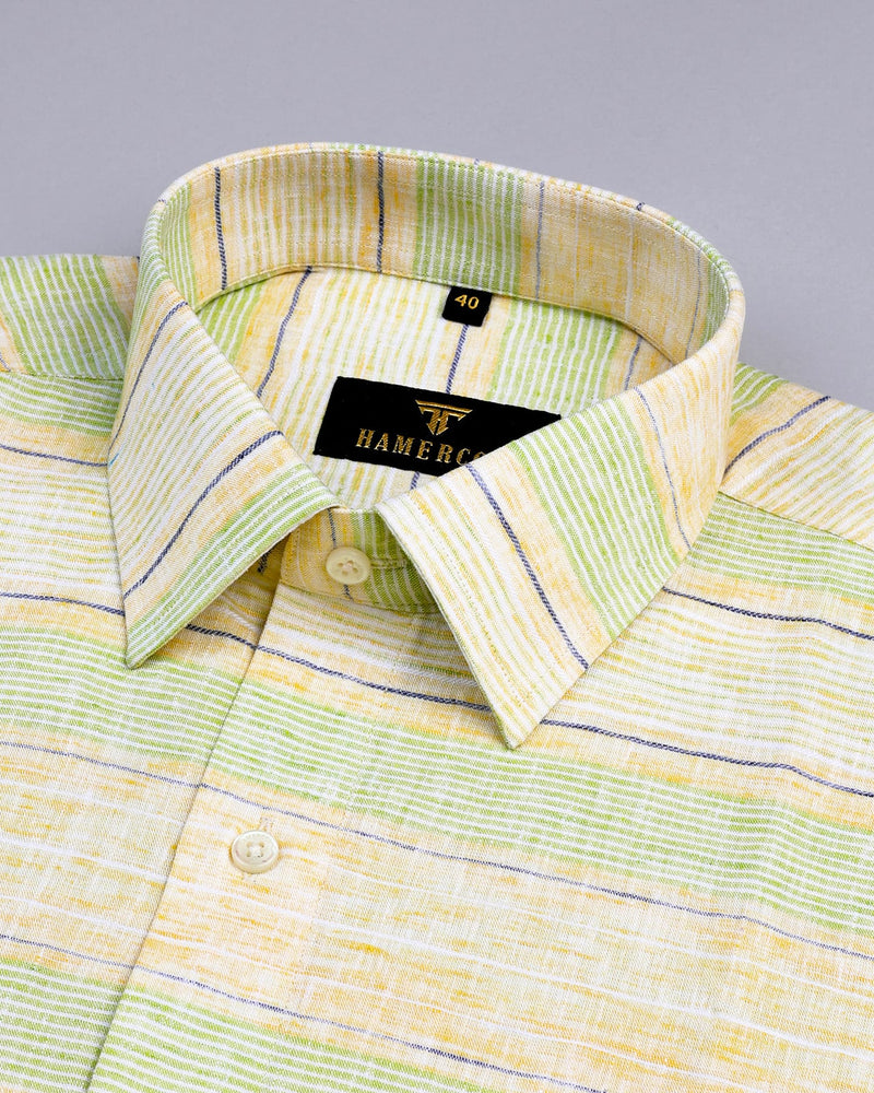 Kindle Yellow Multicolored Weft Stripe Premium Cotton Shirt