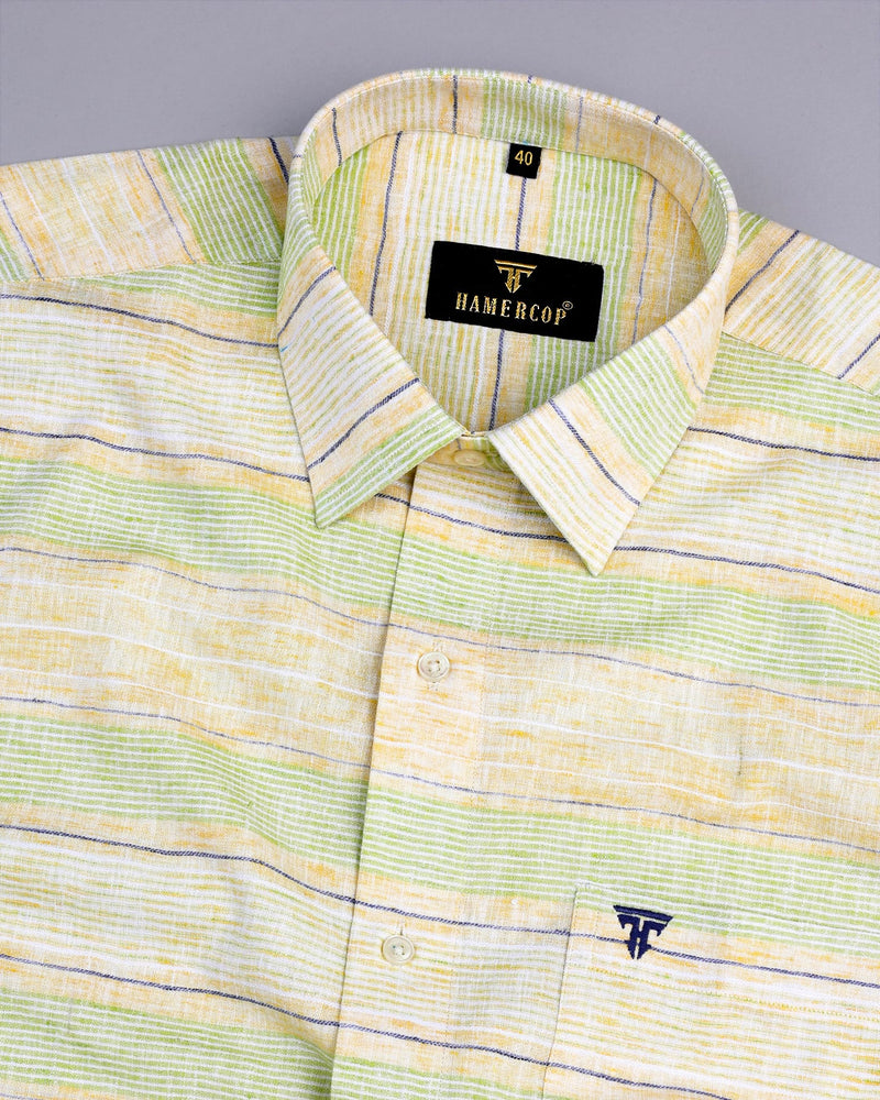 Kindle Yellow Multicolored Weft Stripe Premium Cotton Shirt