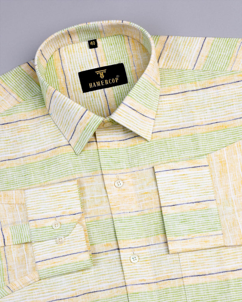 Kindle Yellow Multicolored Weft Stripe Premium Cotton Shirt