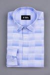 White with light blue line check shirt