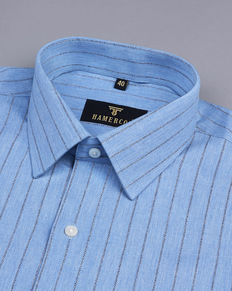 Toxic Blue Business Stripe Formal Cotton Shirt
