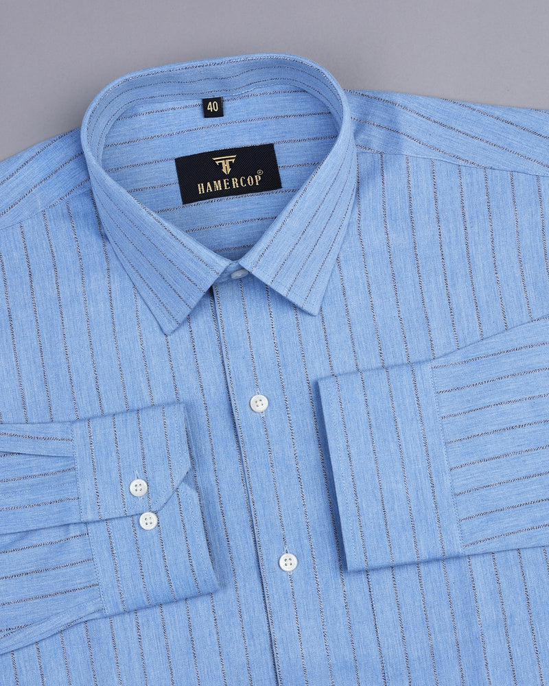 Toxic Blue Business Stripe Formal Cotton Shirt