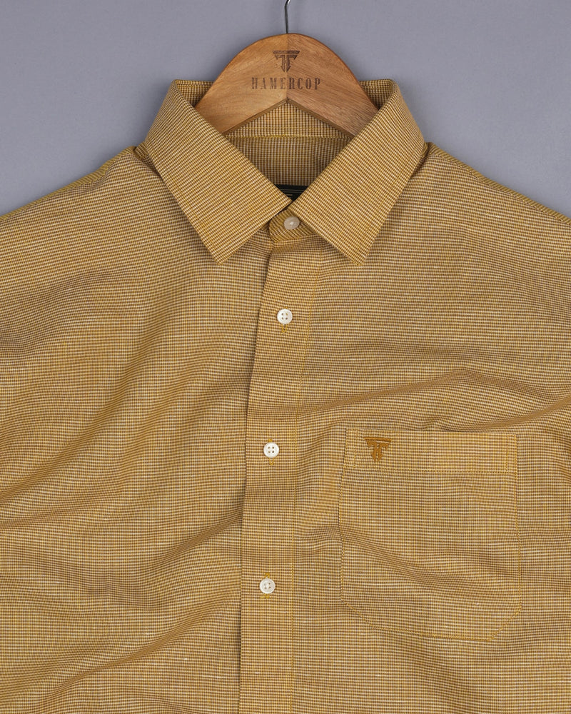 Granola Mustard Houndstooth Dobby Cotton Shirt