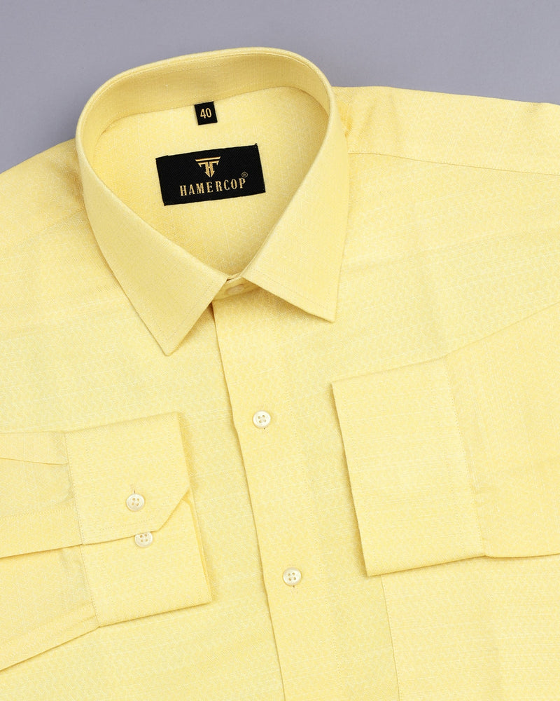 Lupi Yellow Dobby Cotton Solid Formal Shirt