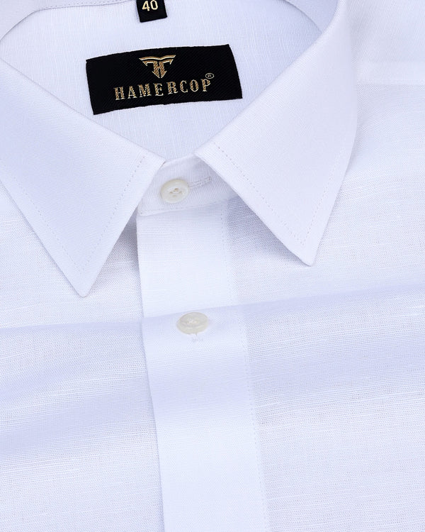 White Solid Linen Cotton Formal Shirt