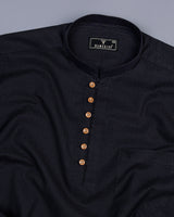 Raisin Black Jacquard Printed Cotton Shirt Style Kurta