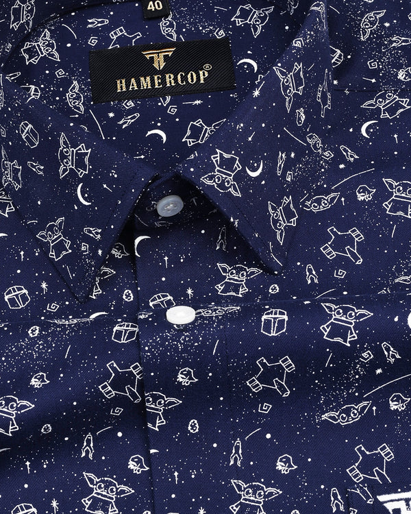 NavyBlue Space Printed Designer Cotton Shirt