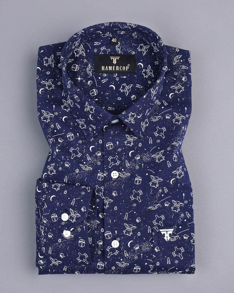 NavyBlue Space Printed Designer Cotton Shirt