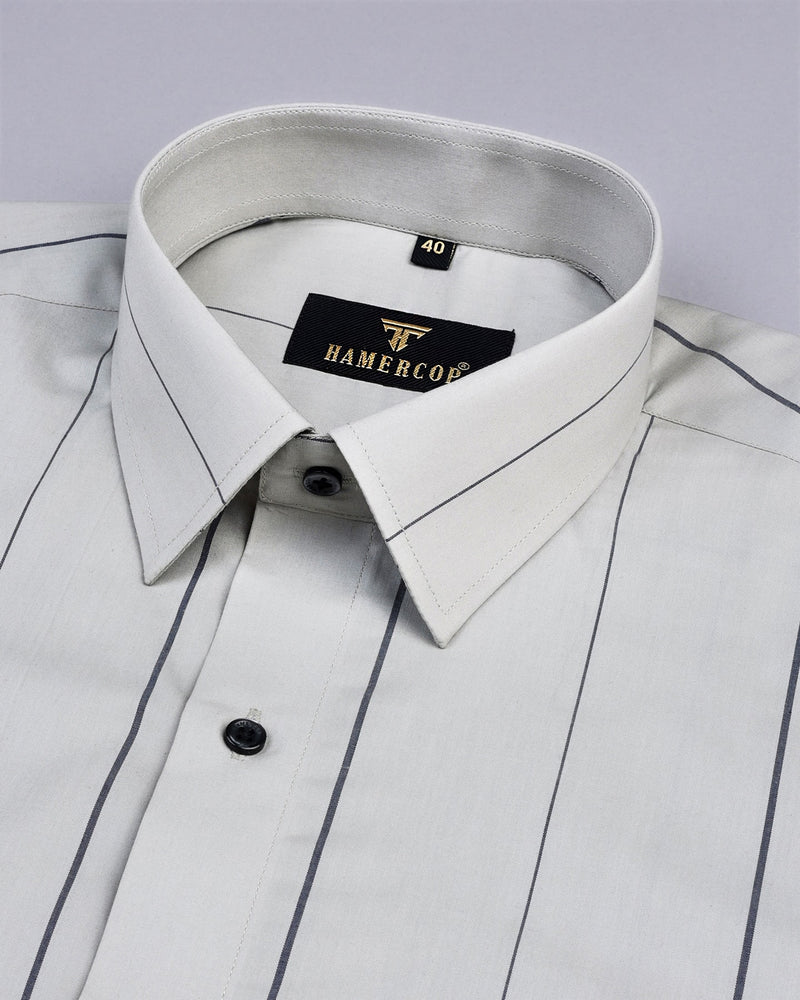 Ceramic Gray With Black Stripe Formal Cotton Shirt