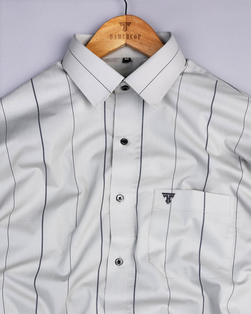 Ceramic Gray With Black Stripe Formal Cotton Shirt