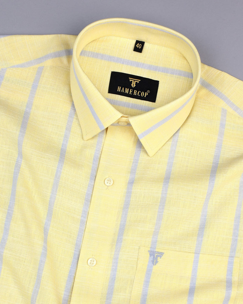 Likoma Yellow With Gray Stripe Linen Cotton Formal Shirt