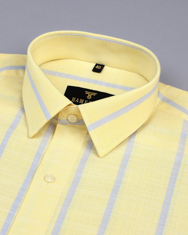 Likoma Yellow With Gray Stripe Linen Cotton Formal Shirt