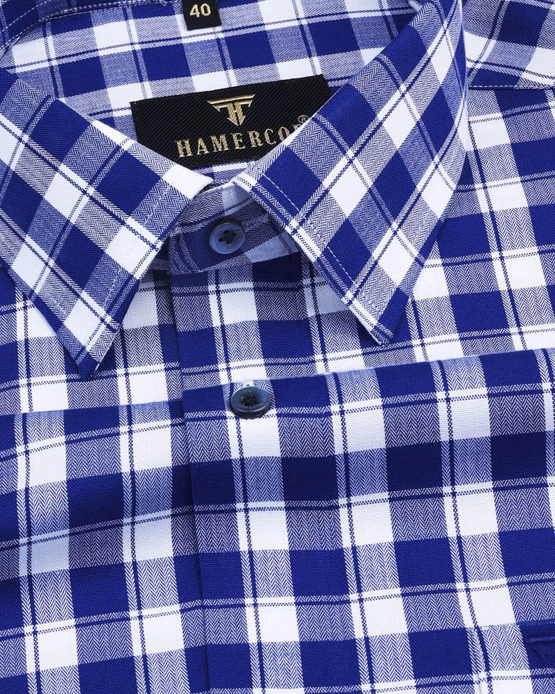 Berry Blue And White Check Formal Cotton Shirt