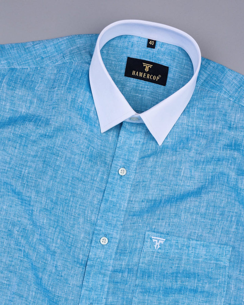 Blue Soft Linen Cotton Designer Formal Shirt