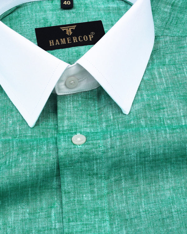 Green Soft Linen Cotton Designer Formal Shirt