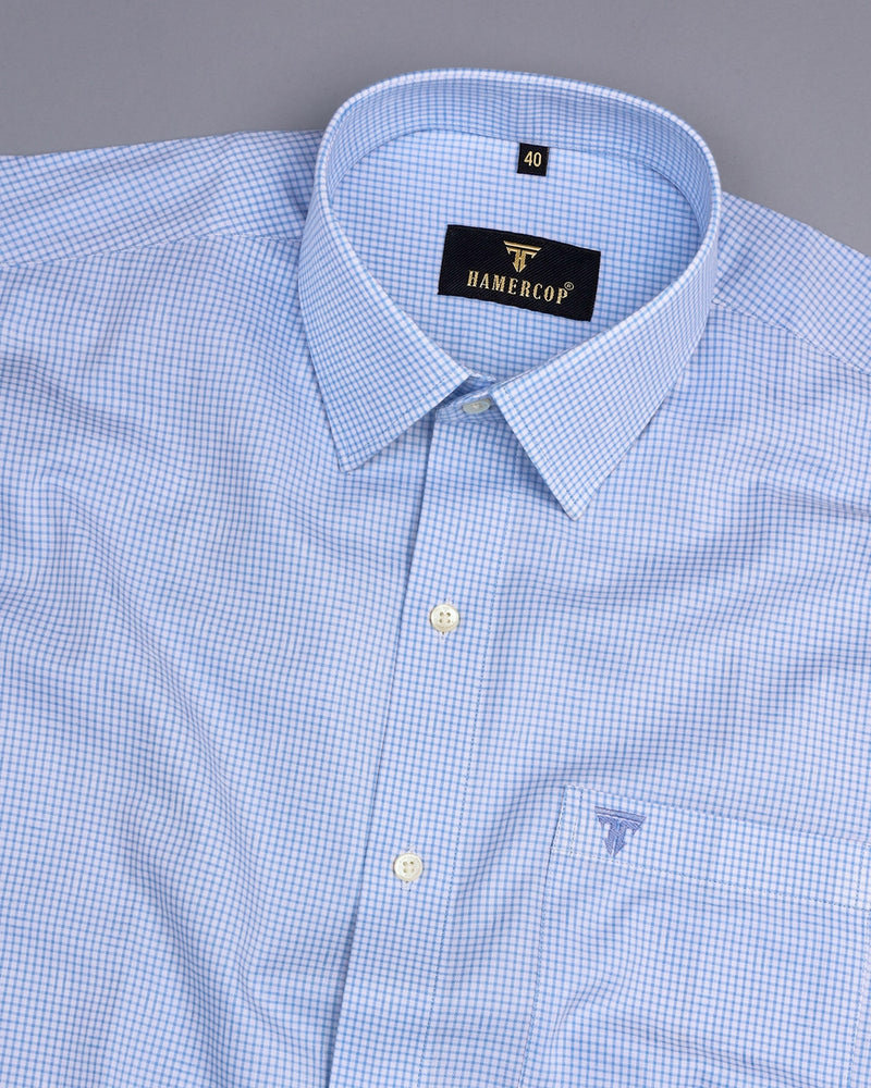 SkyBlue With White Small Graph Check Premium Cotton Shirt