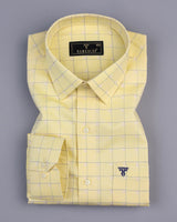Sulfur Yellow With Blue Check Dobby Cotton Shirt