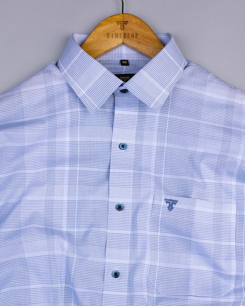 Ultra Blue With White Small Check Formal Cotton Shirt
