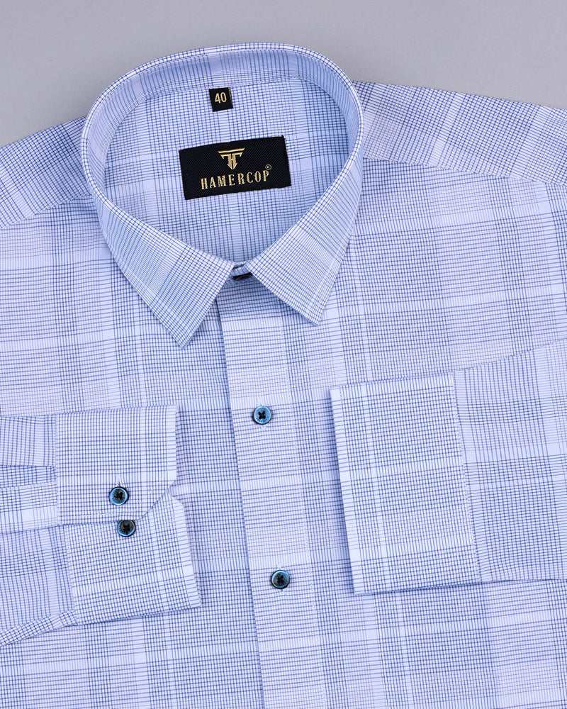 Ultra Blue With White Small Check Formal Cotton Shirt