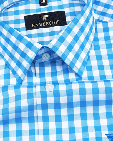 SkyBlue And White Yarn Dyed Check Formal Cotton Shirt – Hamercop