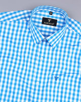 SkyBlue And White Yarn Dyed Check Formal Cotton Shirt