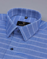 Stark Blue With White Weft Stripe Dobby Cotton Shirt