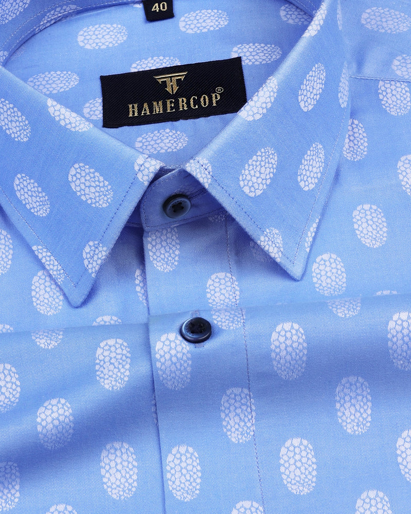 SkyBlue Oval Jacquard Pattern Premium Cotton Shirt