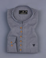 Charcoal Black Houndstooth Cotton Shirt Style Kurta