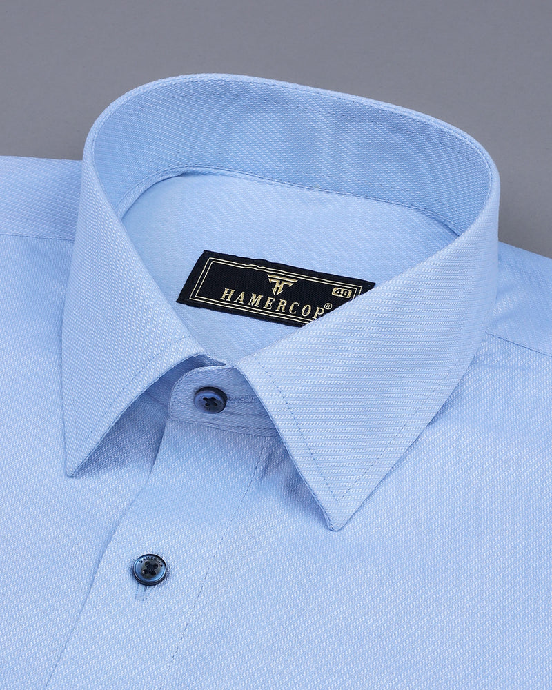 Jordy SkyBlue With White Dobby Texture Cotton Shirt