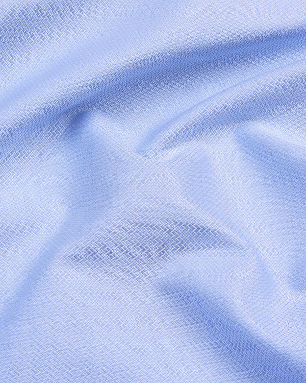 Sky Alice With White Herringbone Pattern Cotton Shirt