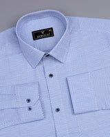 SkyBlue Polka Dot With White Jacquard Cotton Shirt