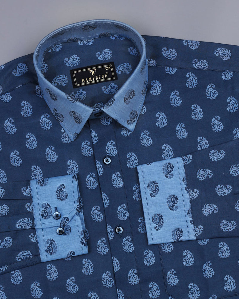 SkyBlue Paisley Pattern Jacquard Designer Cotton Shirt