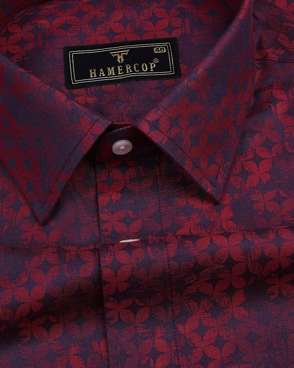 Hibiscus Red With Purple Shadow Jacquard Premium Gizza Shirt