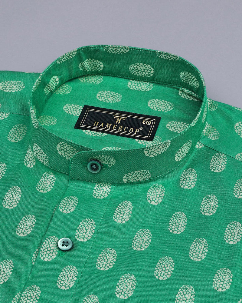Green Oval Jacquard Pattern Premium Cotton Shirt