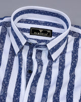 Novel Blue Jacquard Paisley With White Stripe Cotton Shirt