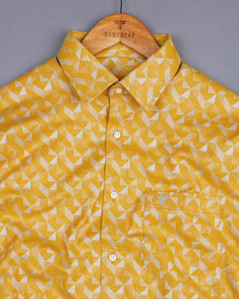 Curcumin Yellow With Silver Triangoli Jacquard Premium Gizza Shirt
