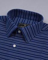 Sikmin Blue With White Weft Stripe Formal Cotton Shirt