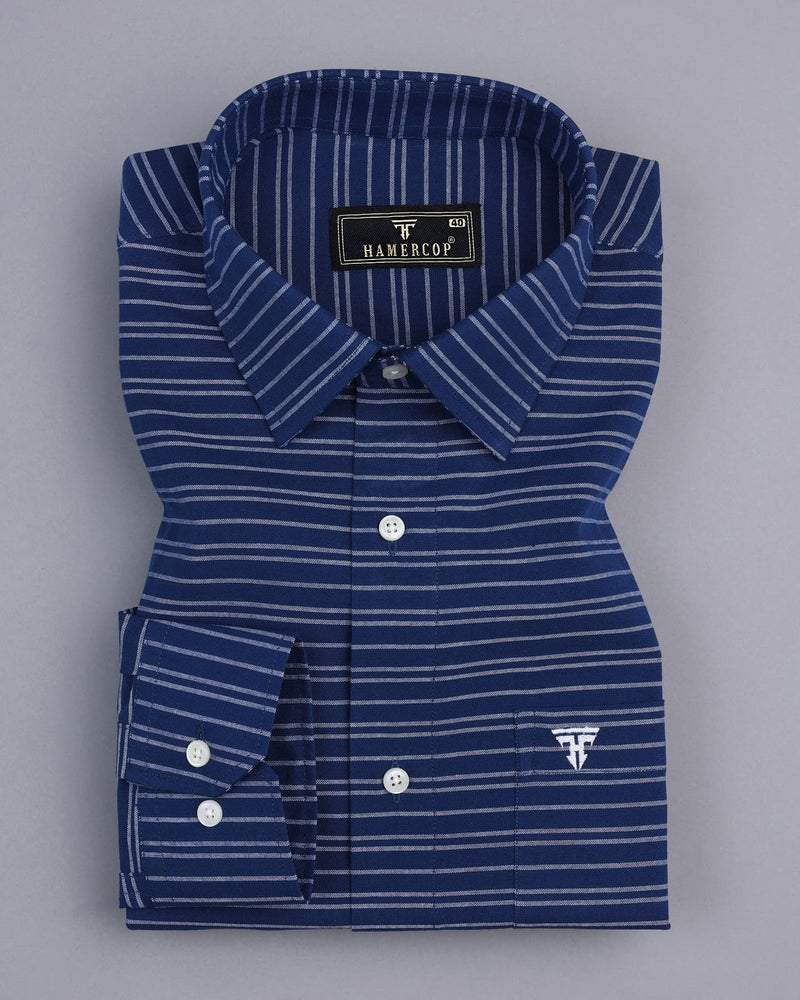 Sikmin Blue With White Weft Stripe Formal Cotton Shirt