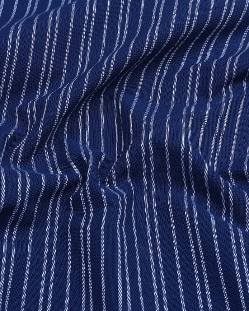 Sikmin Blue With White Weft Stripe Formal Cotton Shirt